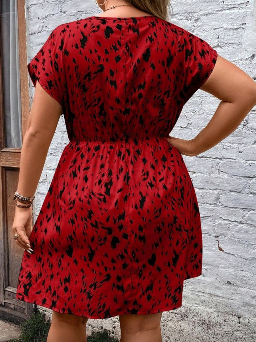 S- #4803 Allover Print Batwing Sleeve Dress