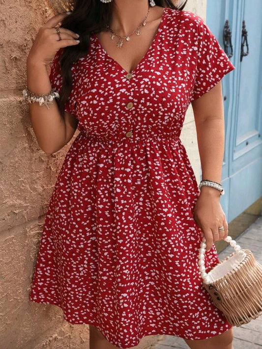 #4494 Batwing Short Sleeve V-Neck Dress