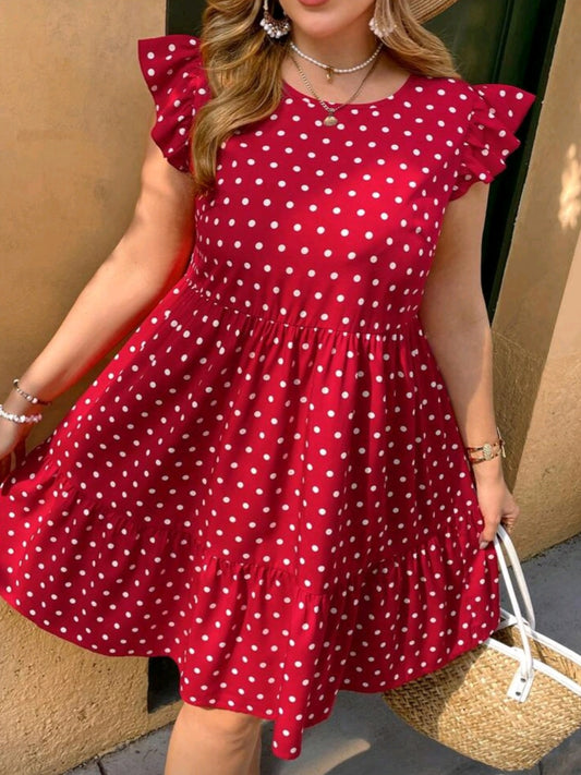 #0451 Cap Sleeve Polka Dot Print Short Dress