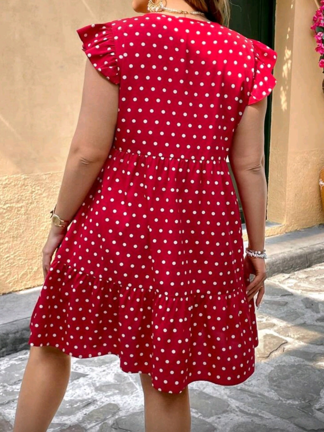 #0451 Cap Sleeve Polka Dot Print Short Dress