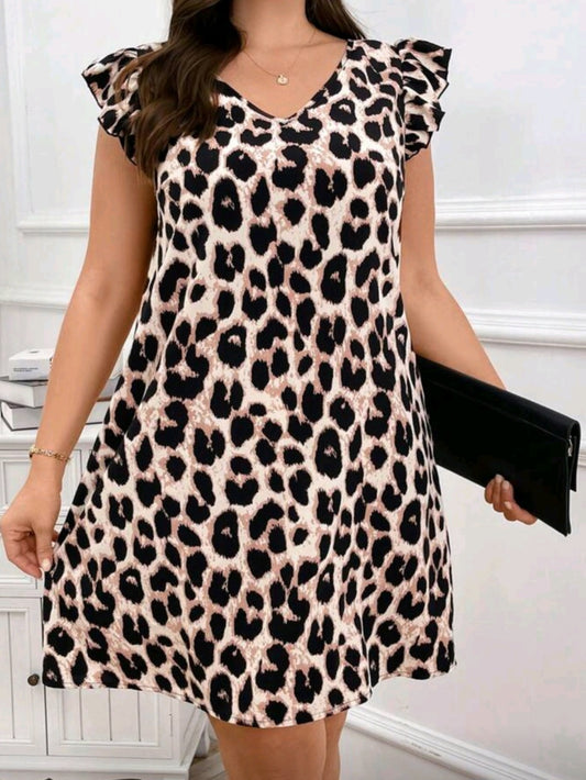 #5494 Leopard Print Cap Sleeve Dress