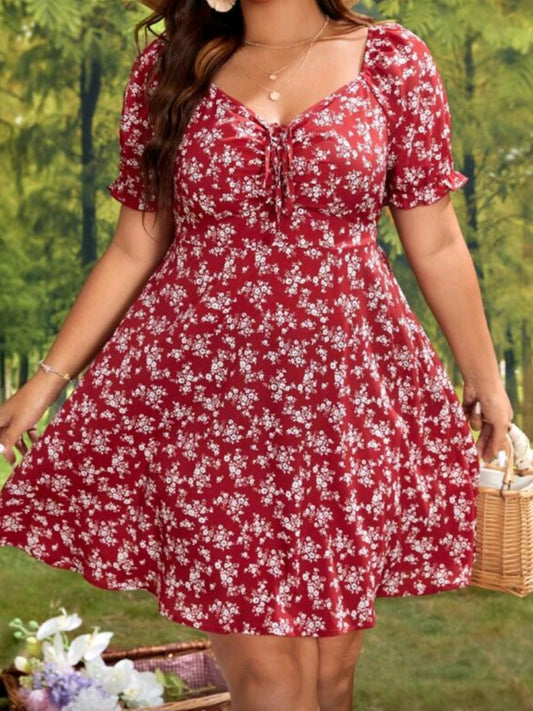 3023 Ditsy Floral Print Knot Front Dress