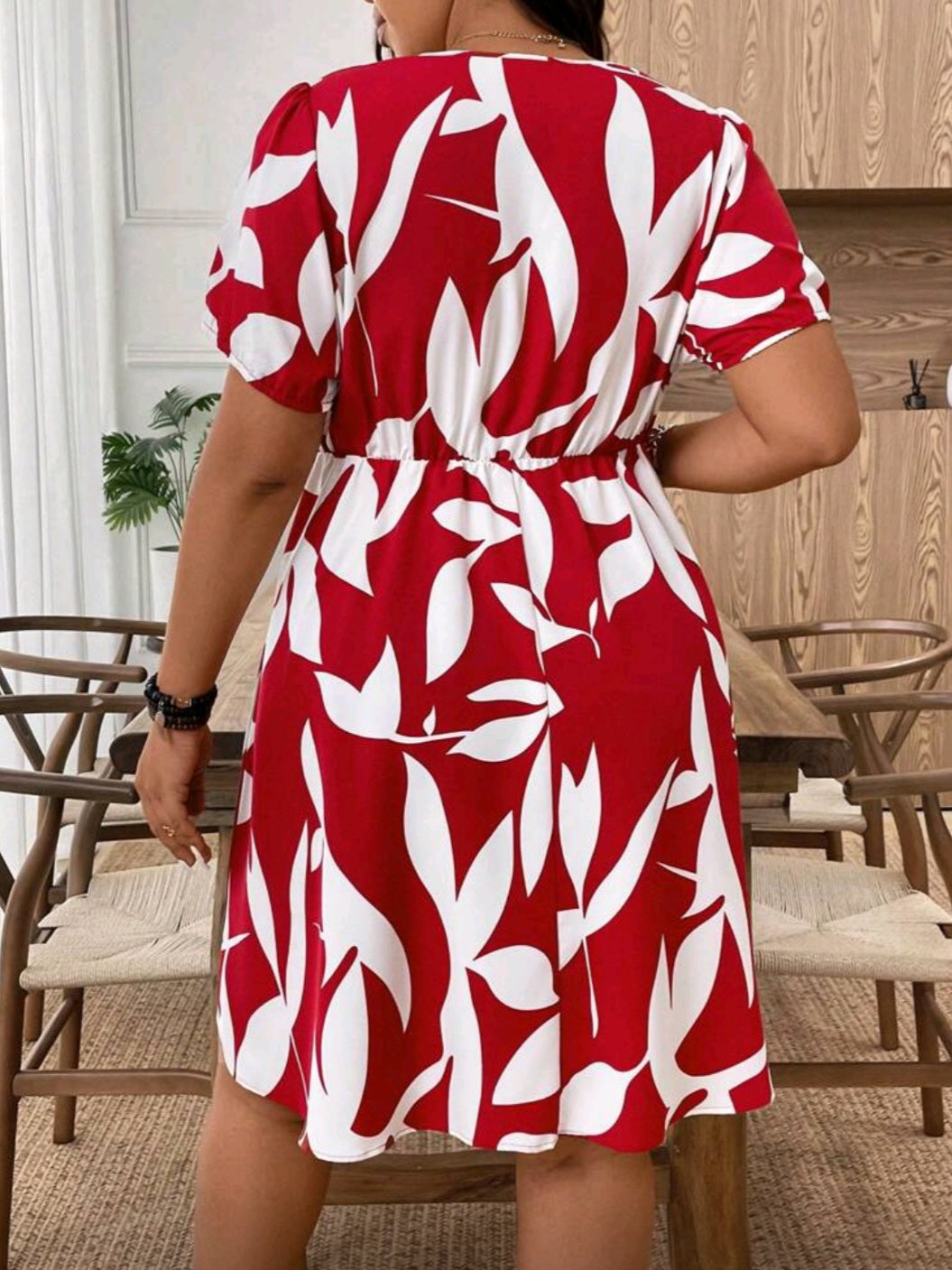 #2333 Short Sleeve Plant Print Dress