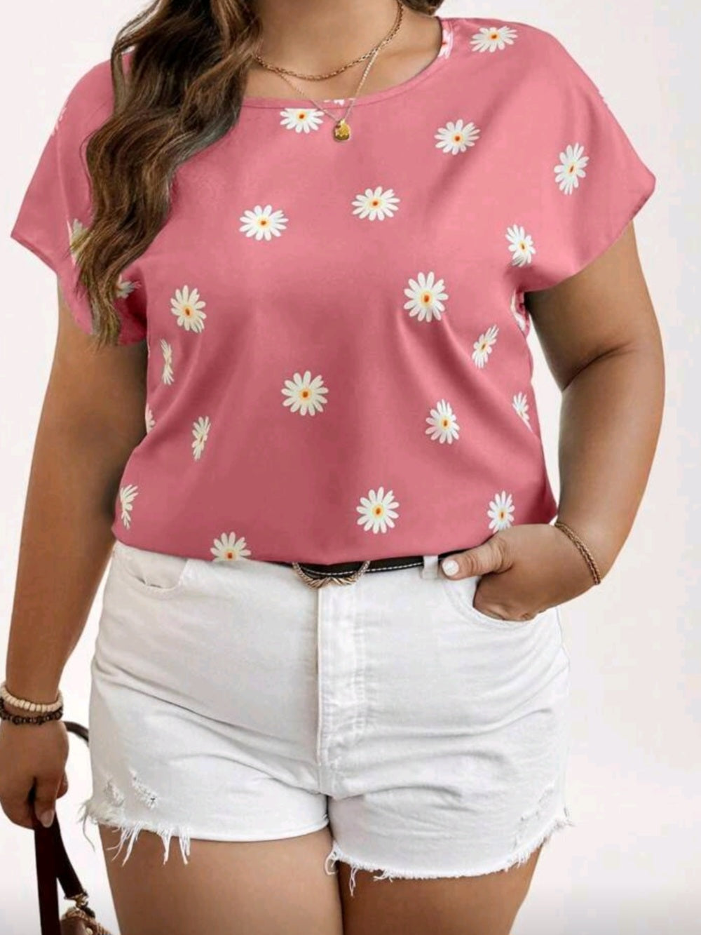 #3361 / 3437 Daisy Print Round Neck Batwing Sleeve Top