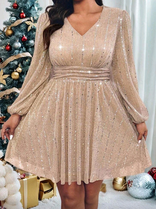 #8307 Sequin Lantern Sleeve Dress