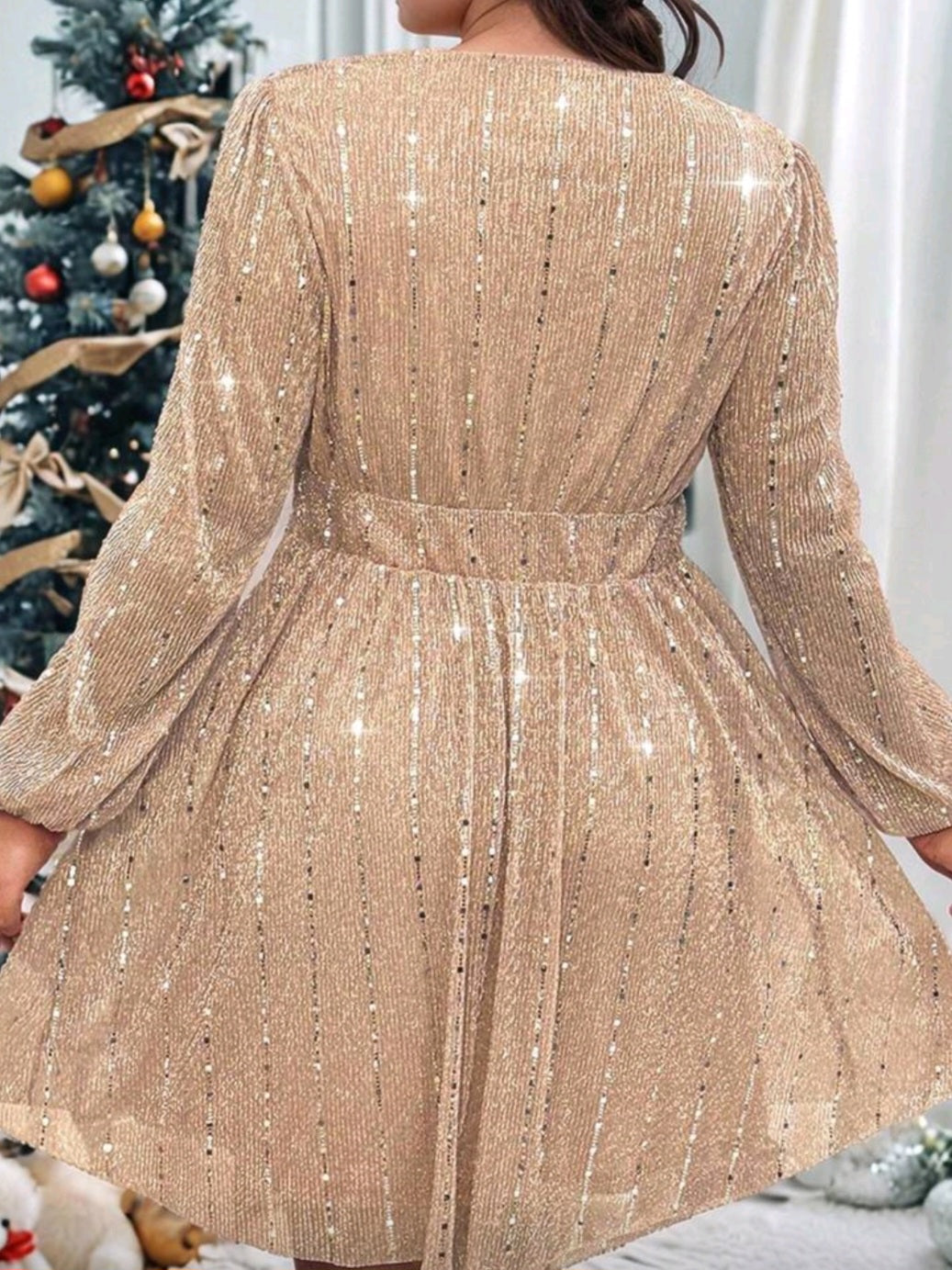 #8307 Sequin Lantern Sleeve Dress
