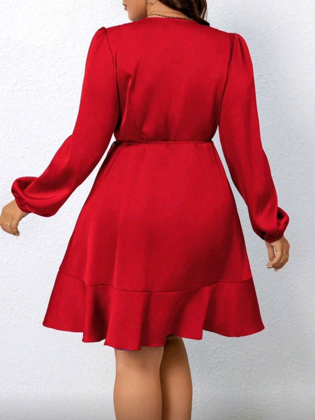 #3291 Side Tie Satin Long Sleeve Dress