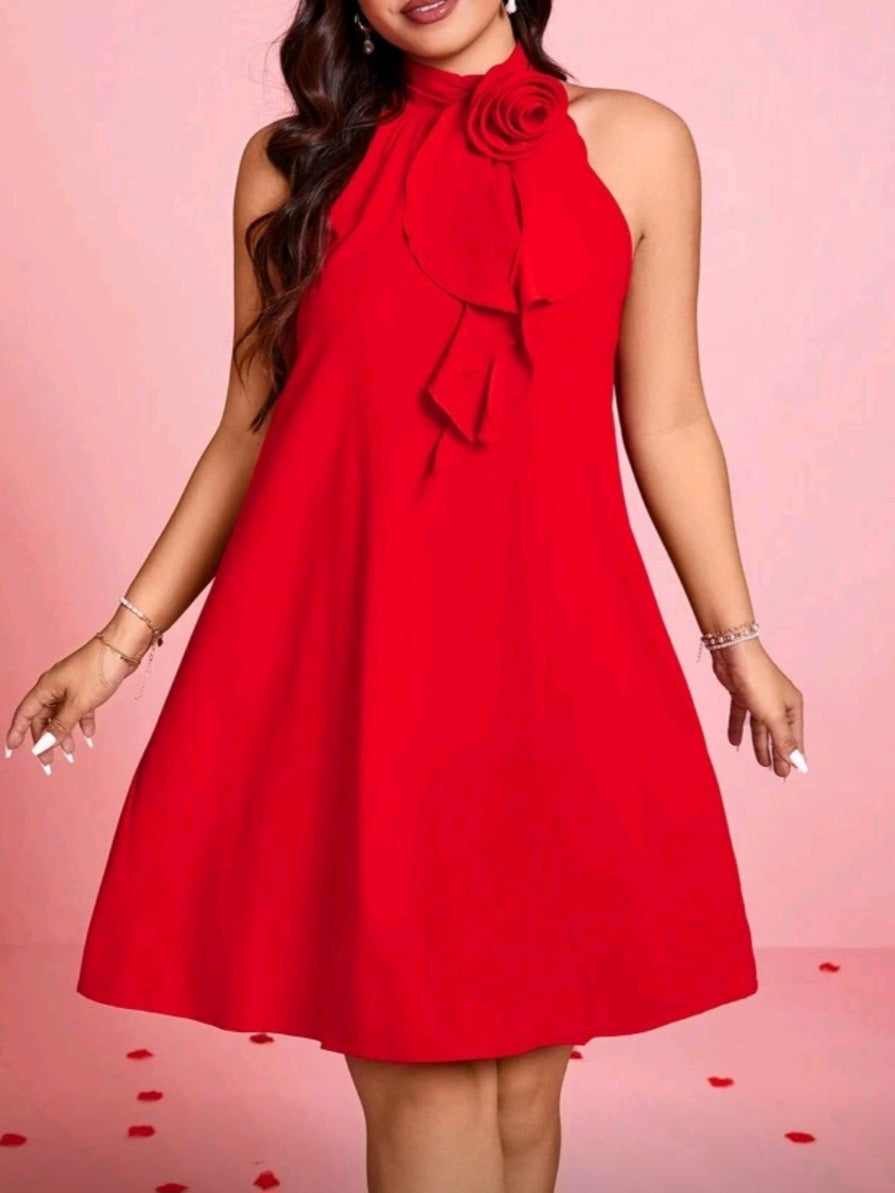 #9789 3D Floral Ruffle Collar A-Line Dress