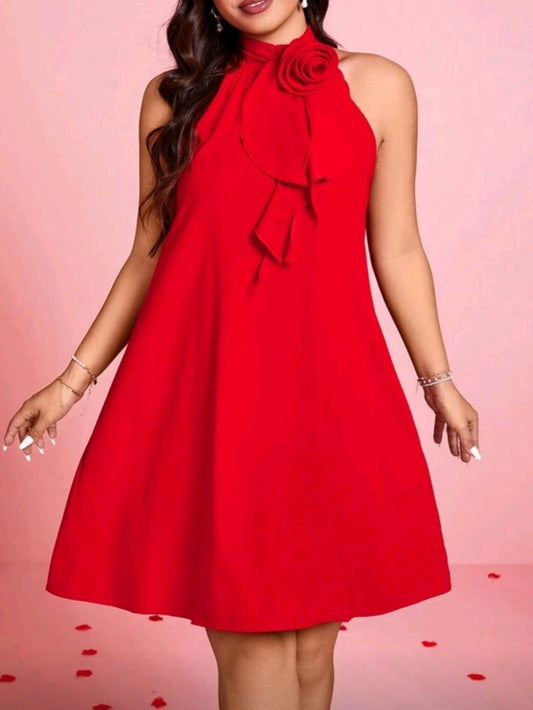 #9789 3D Floral Ruffle Collar A-Line Dress