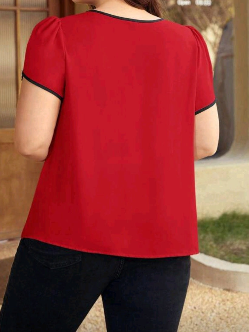 #0032 Petal Sleeve Contrast Binding Blouse