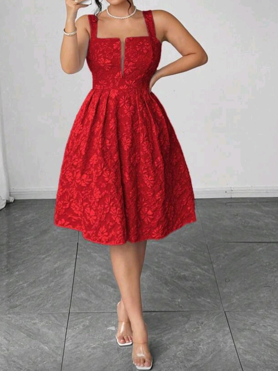 #2213 V-Neck Jacquard Textured Fabric Waist Design Dress