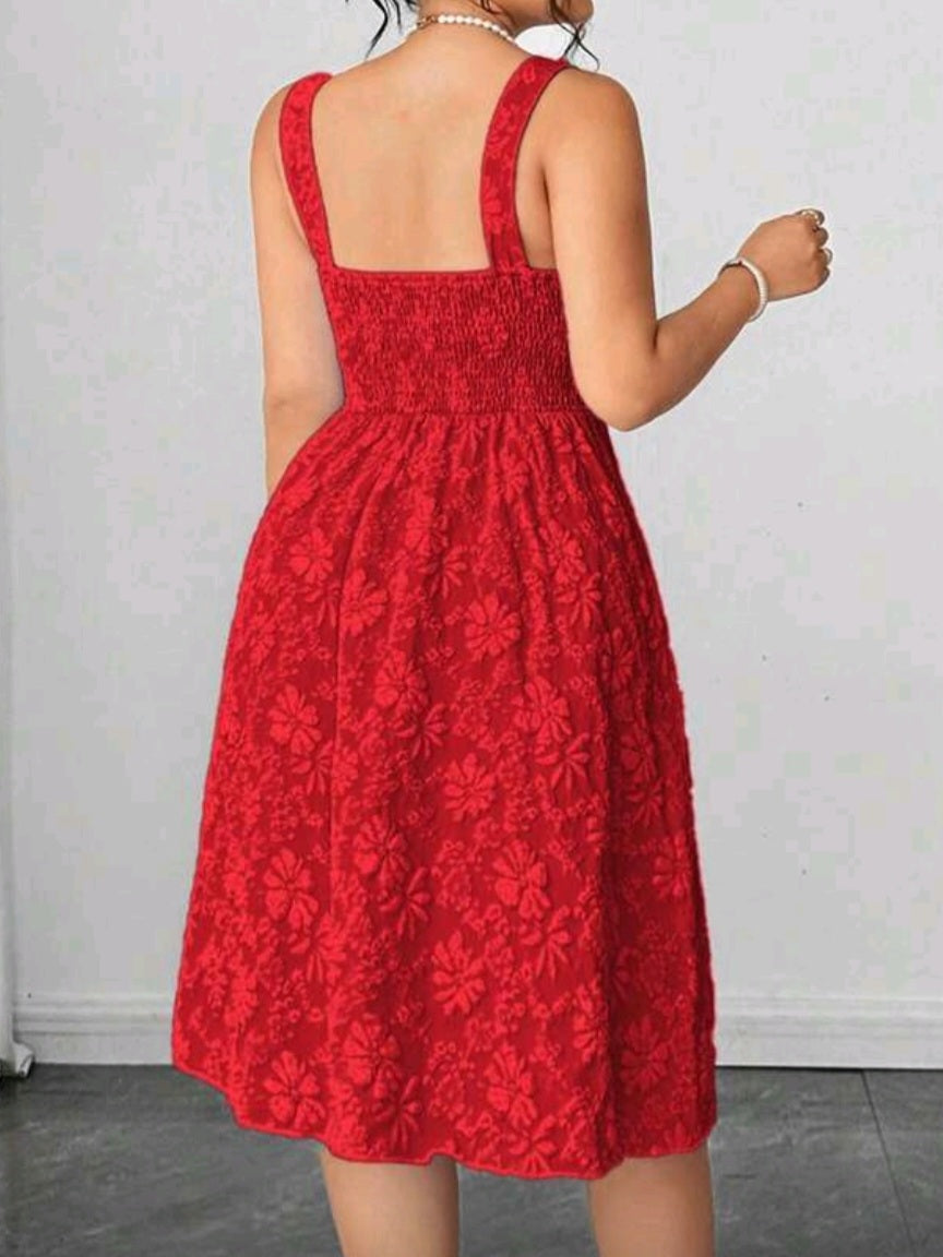 #2213 V-Neck Jacquard Textured Fabric Waist Design Dress