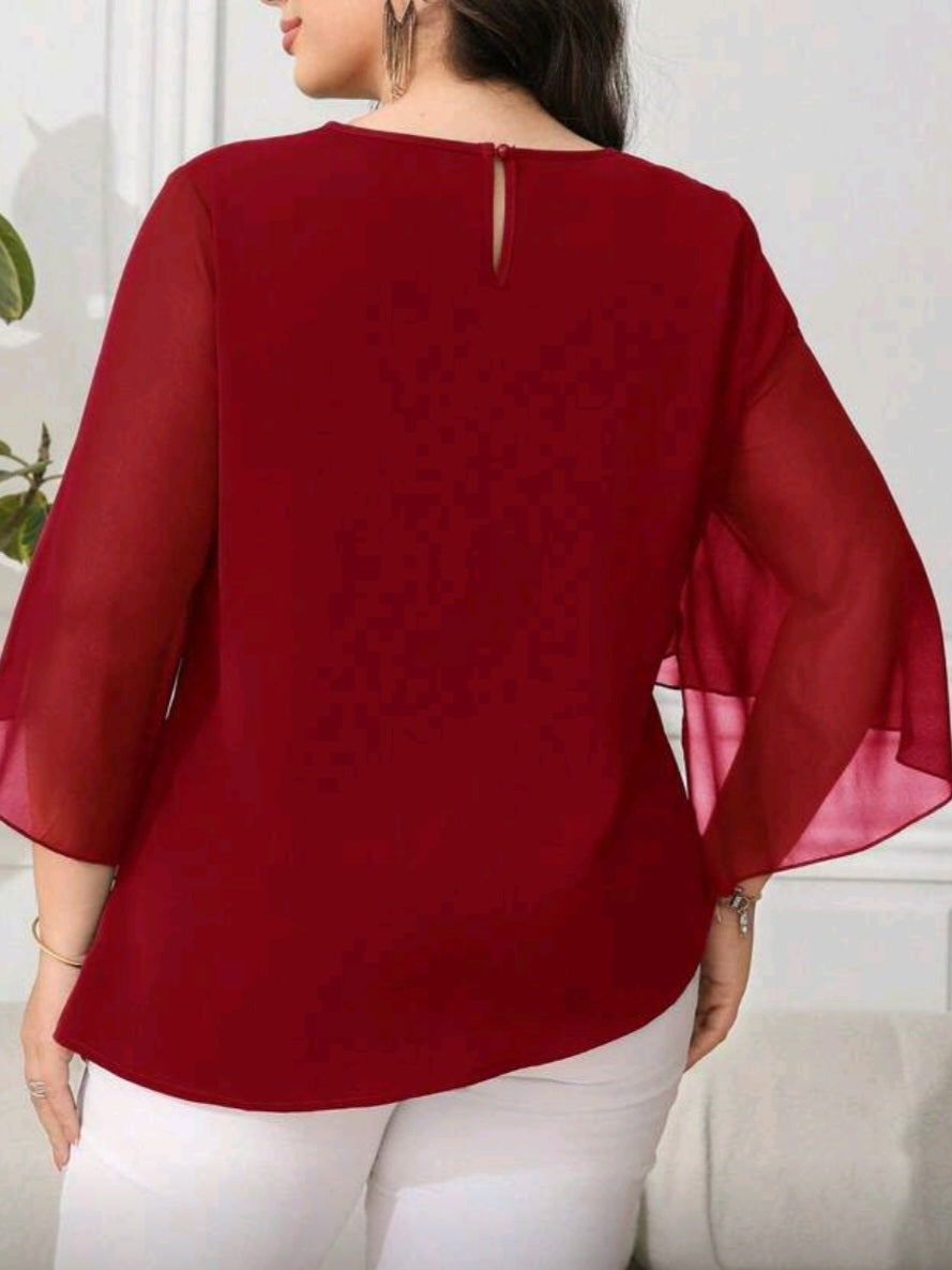 #6988 / 5622 Round Neck Flared Sleeve Elegant Blouse