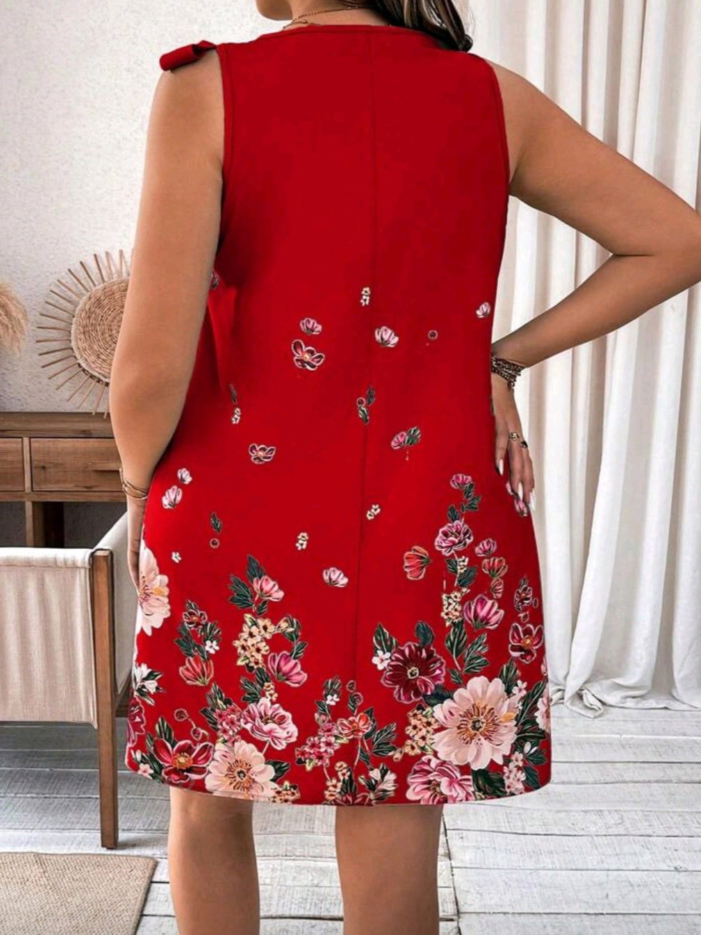 #0075 Asymmetrical Neckline Printed Dress