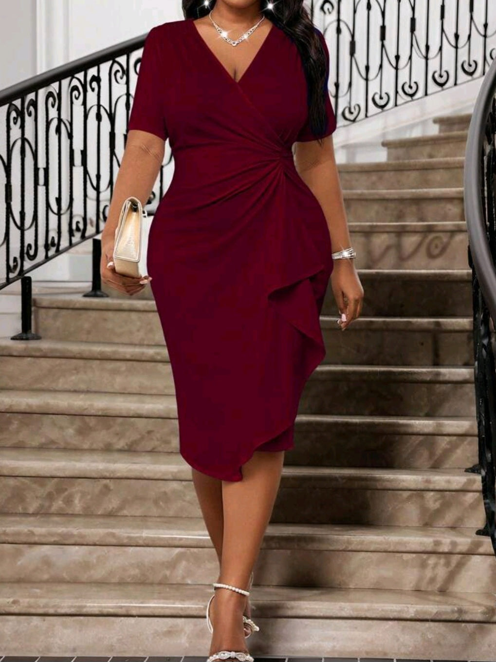 #1836 Elegant Formal Ruffle Side Dress