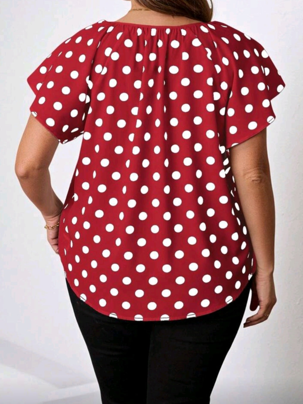#6634  Front Tie Short Sleeve Polka Dot Top