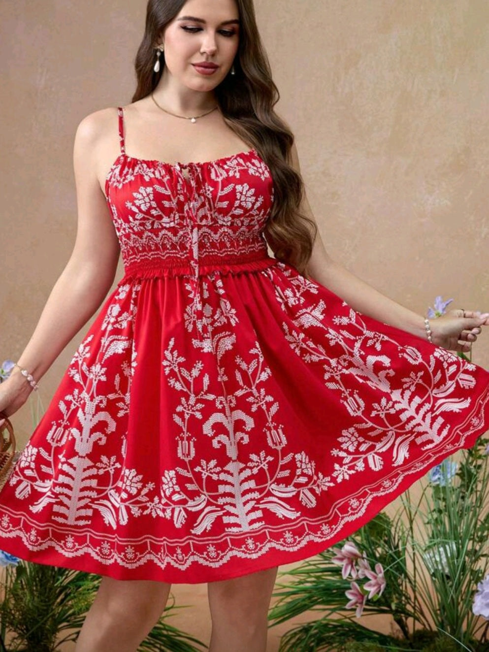 #5504 Spaghetti Strap Floral Tie-Up A-Line Mini Dress