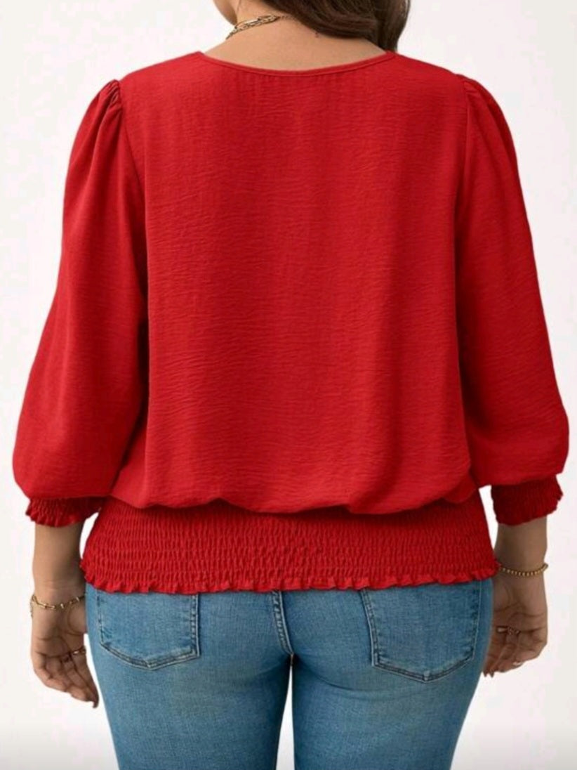 #1348 Solid Color Puff Sleeve Blouse