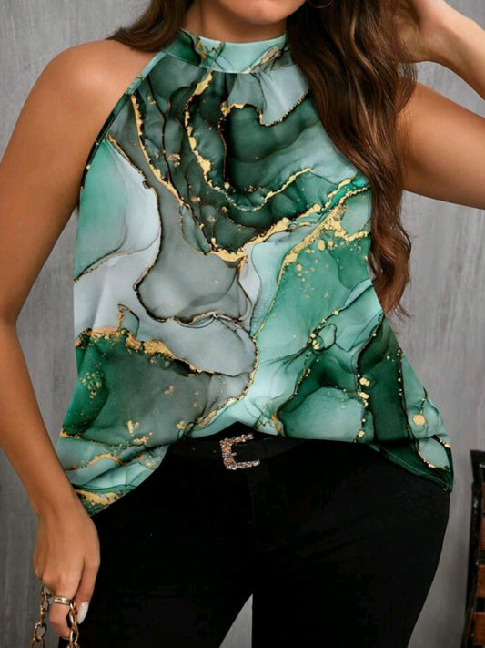 #1623 Marble Print Halter Neck Top