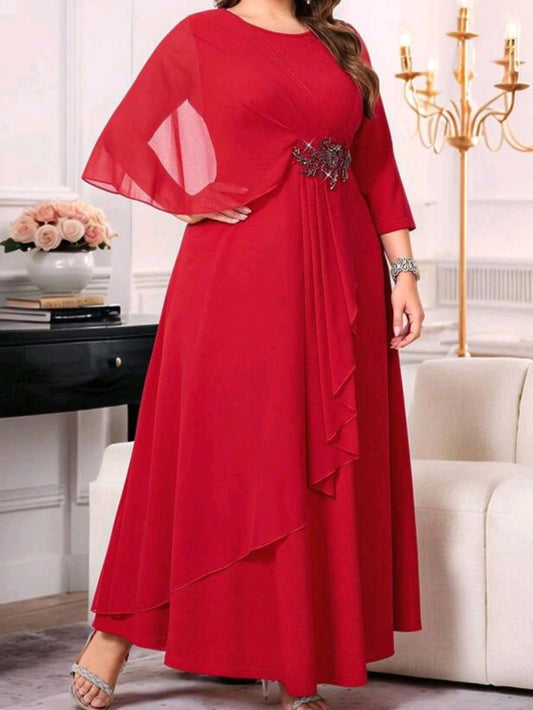 #3187 Elegant Ruffle Flowing Chiffon Dress