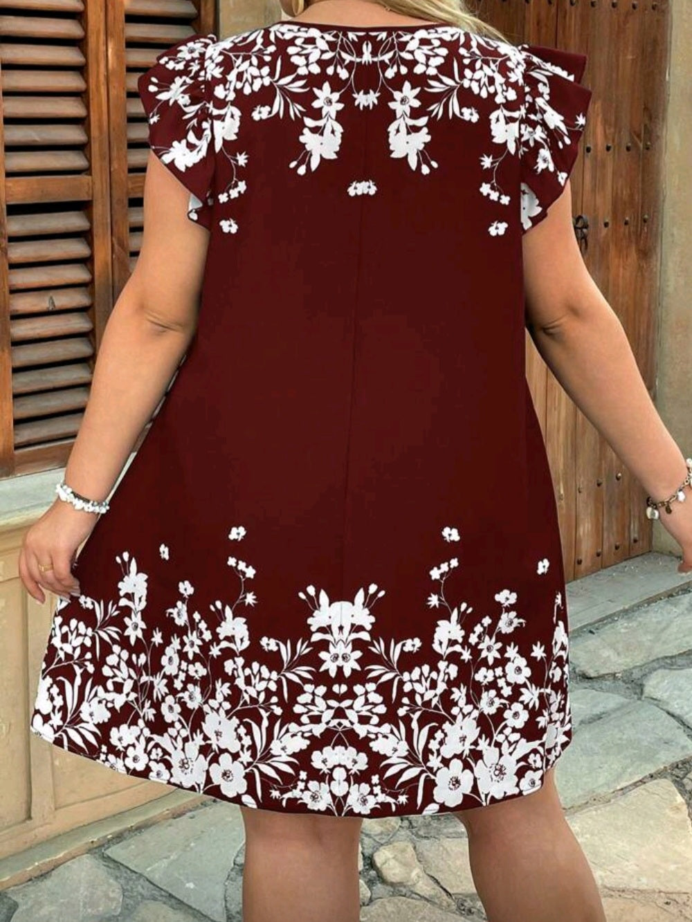 #4094 Floral Print Ruffle Trim Dress