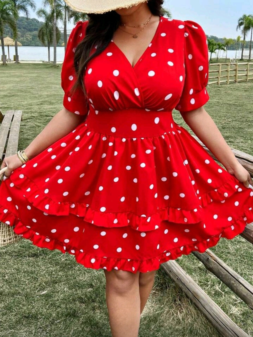 #5972 Ruffle Hem Polka Dot Dress