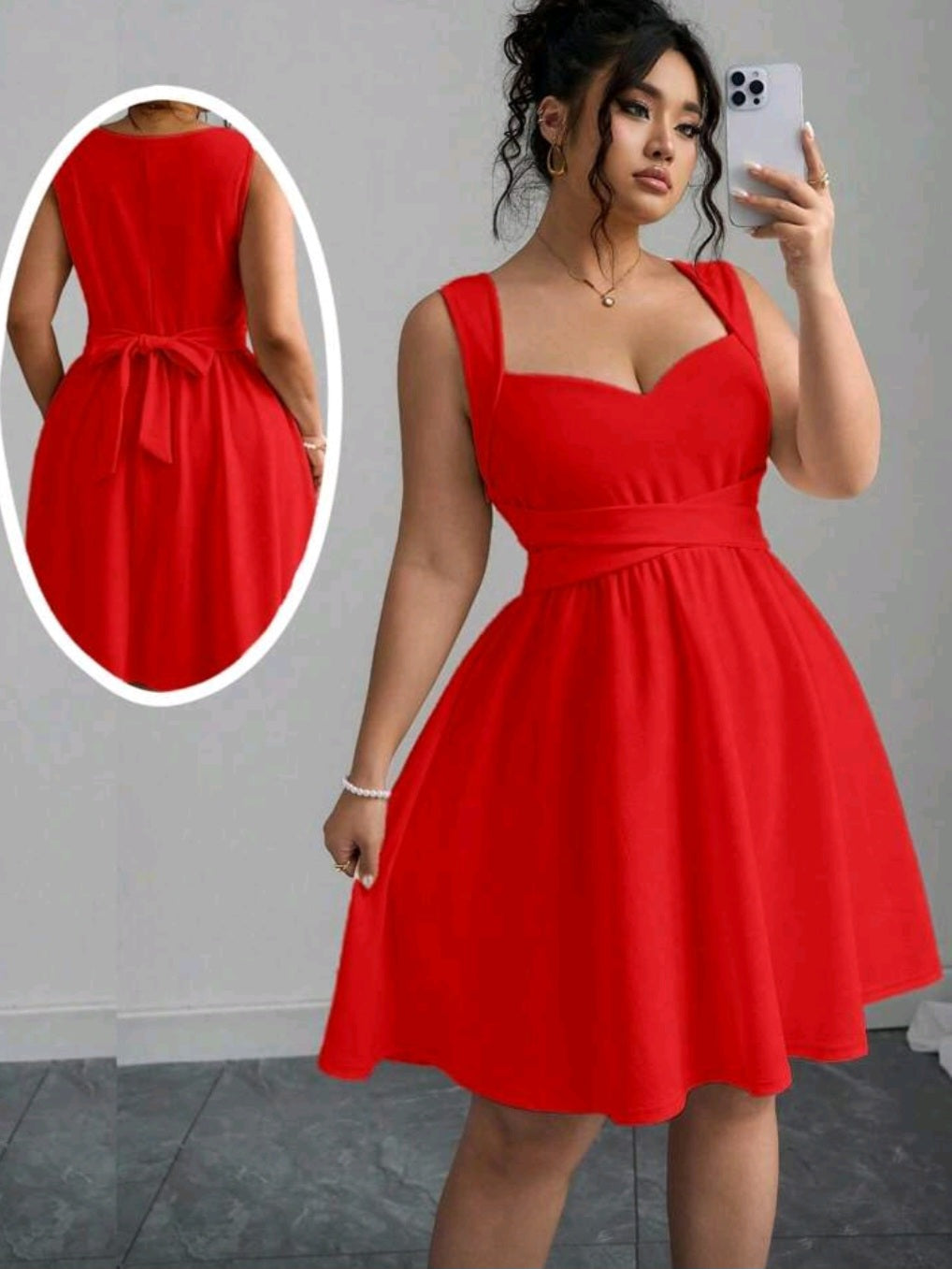 #2922 Elegant Heart Neck Tie Bow Ruffled Hem Sleeveless Dress