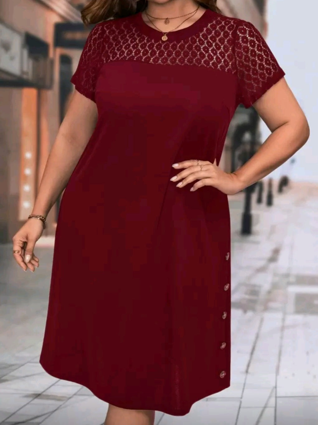 #7617 Lace Button Detail Dress