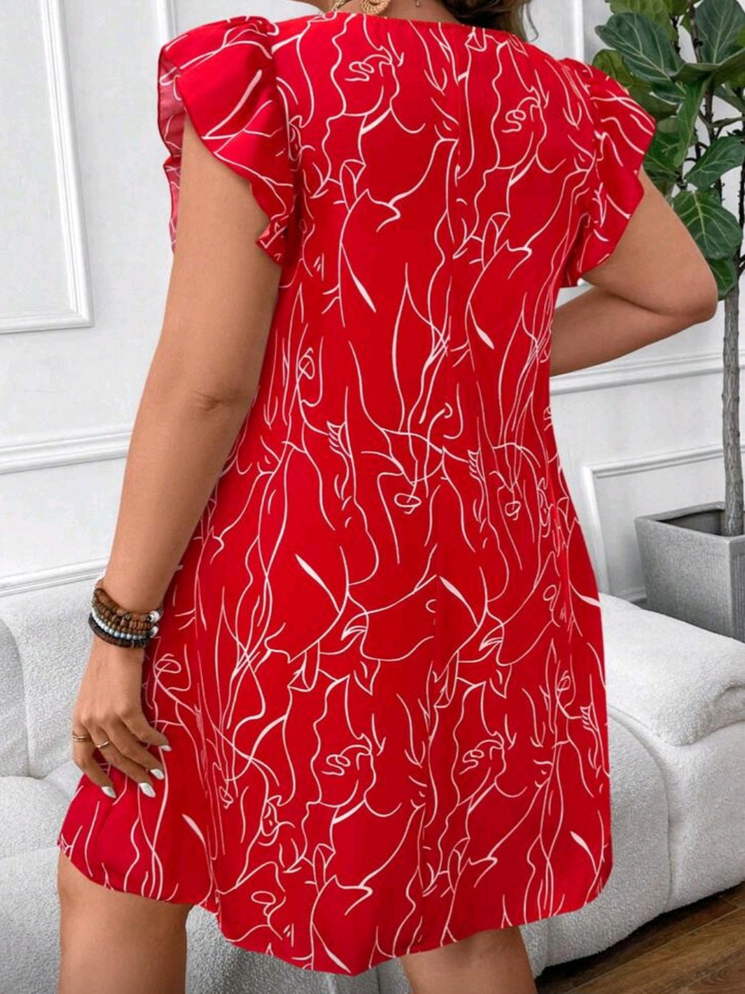 #2465 Abstract Print Cap Sleeve Dress