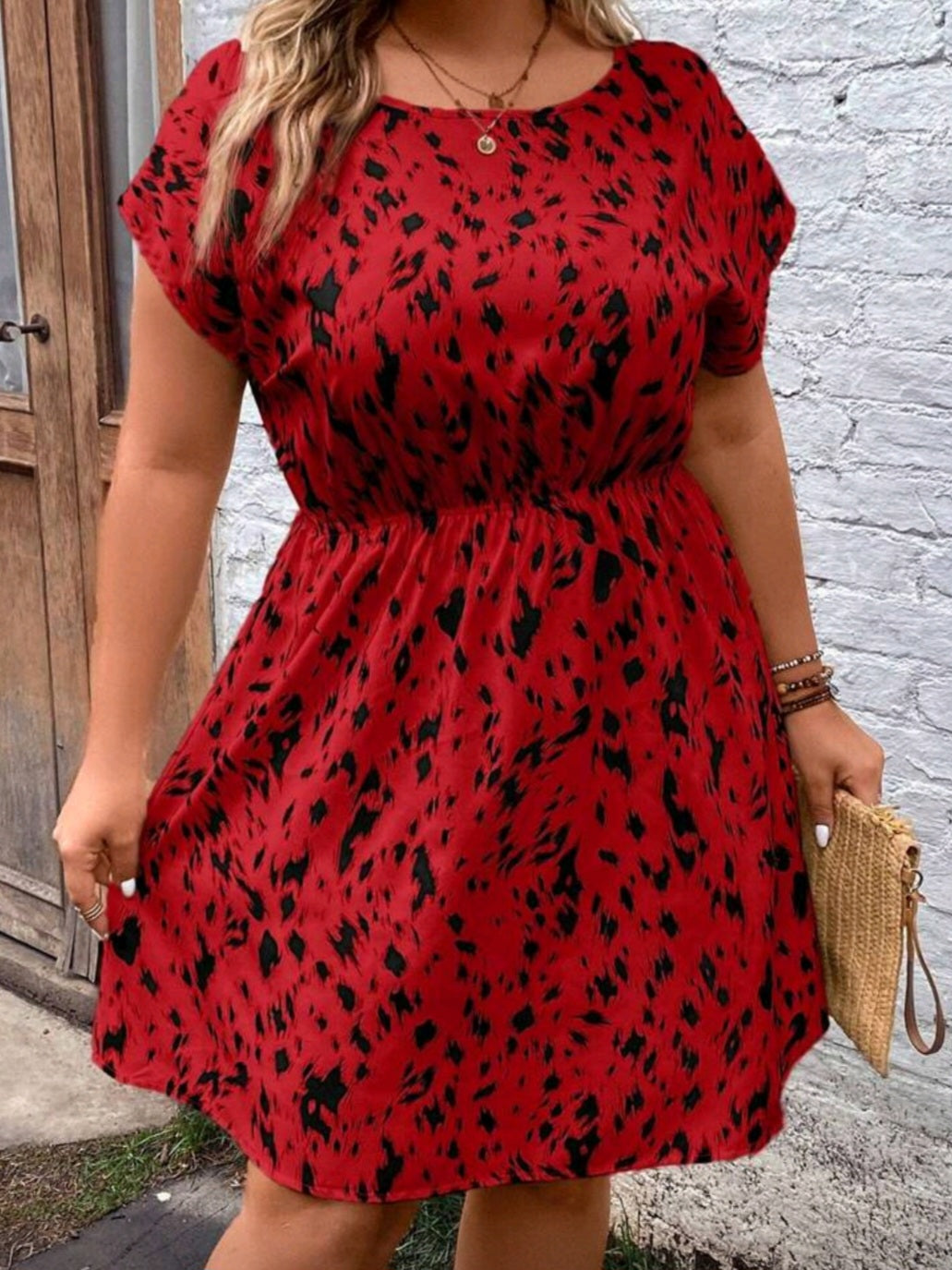 #4803 Allover Print Batwing Sleeve Dress