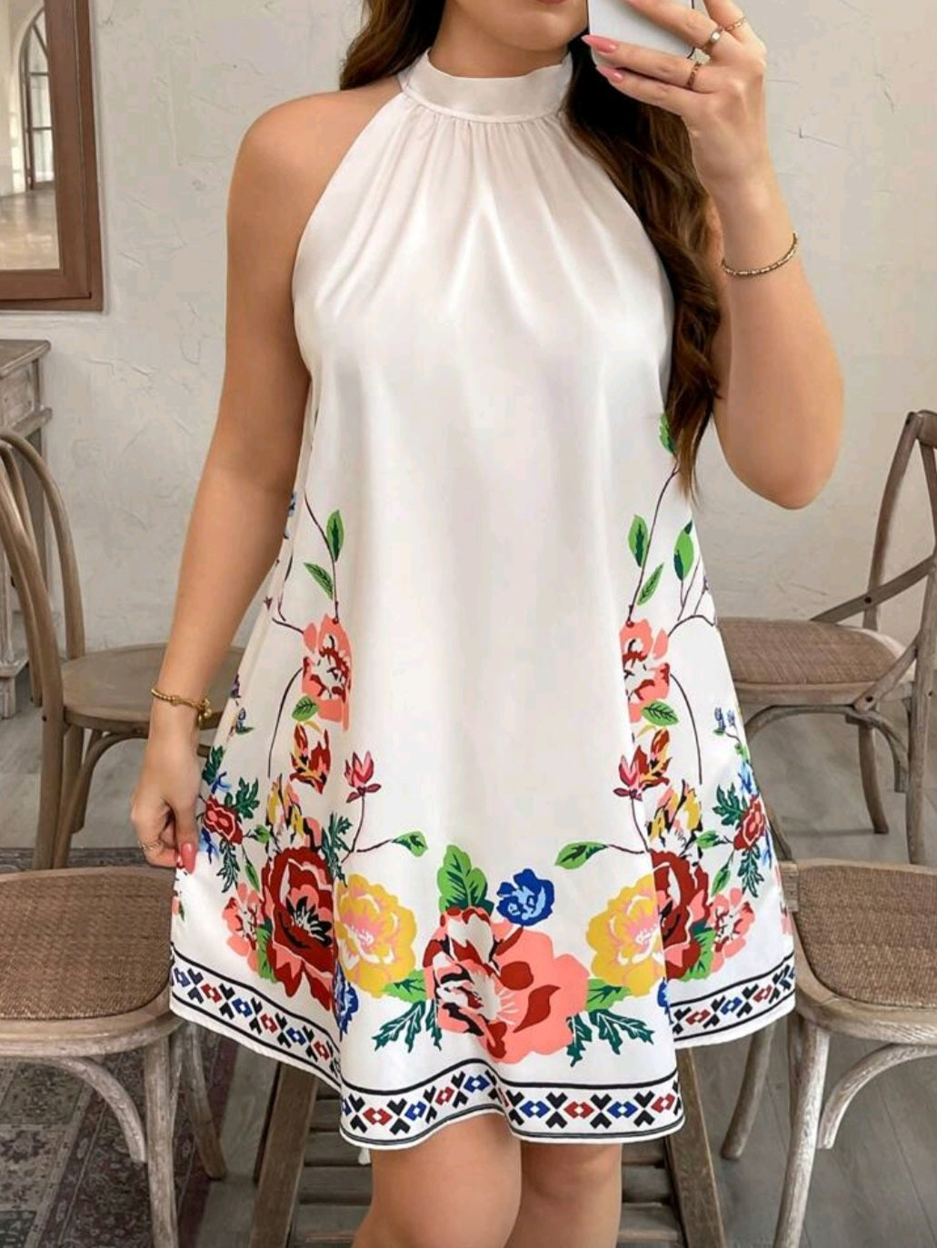 #7232 Halter Neck Floral Print Dress