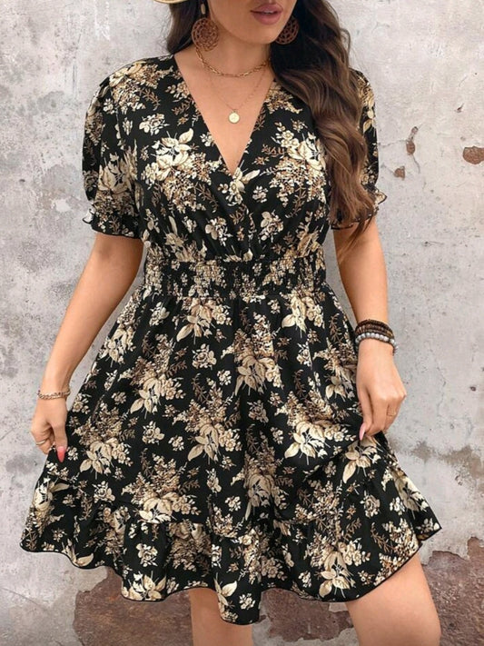 #3635 Floral Print Short Sleeve Dress