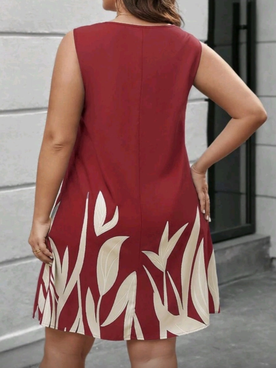 #6796 Floral Printed Sleeveless V-Neck Dress