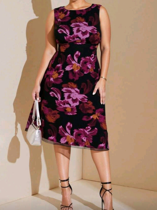 #3403 Floral Print Elegant Mid-Length Elegant Dress
