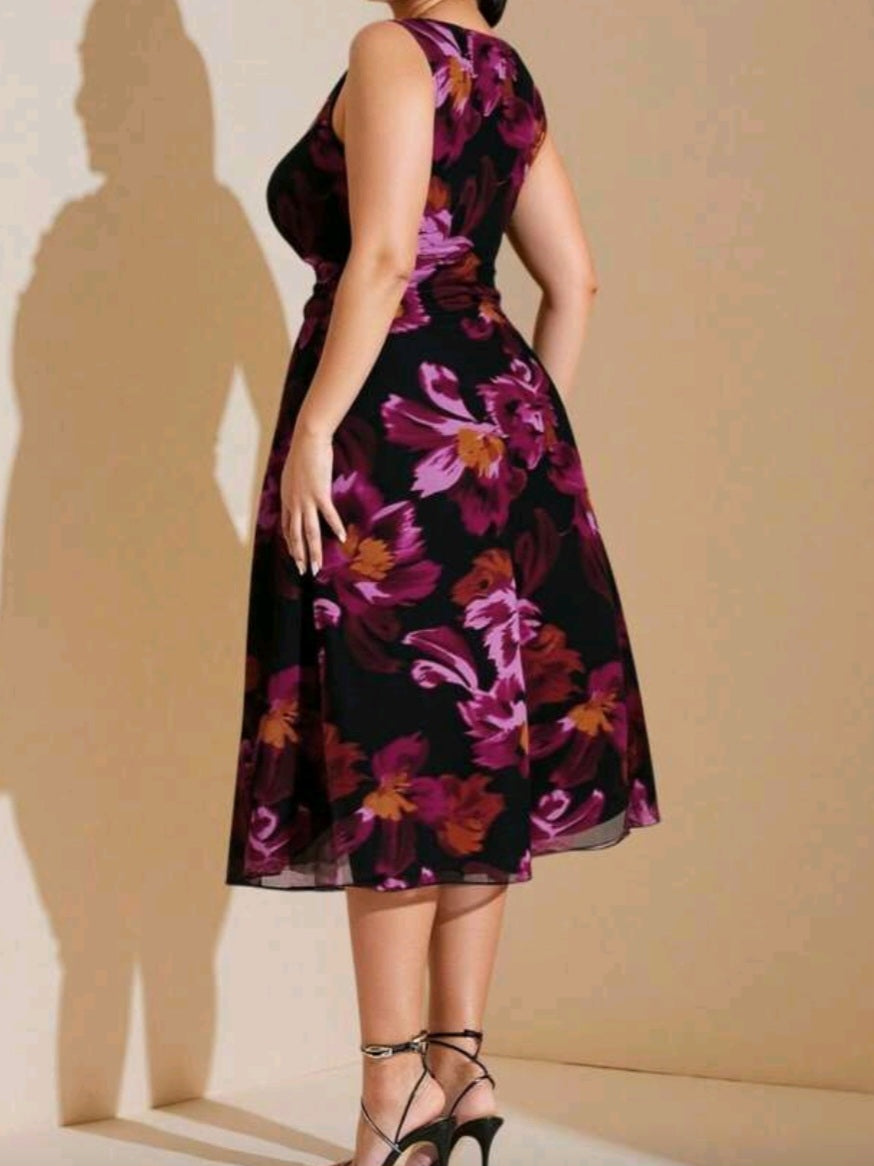 #3403 Floral Print Elegant Mid-Length Elegant Dress