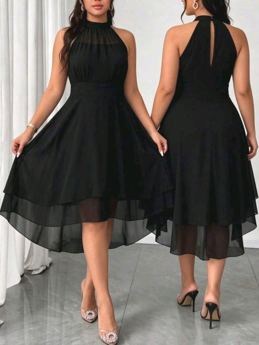 2485 Double Ruffle Hem Asymmetrical Hem Dress