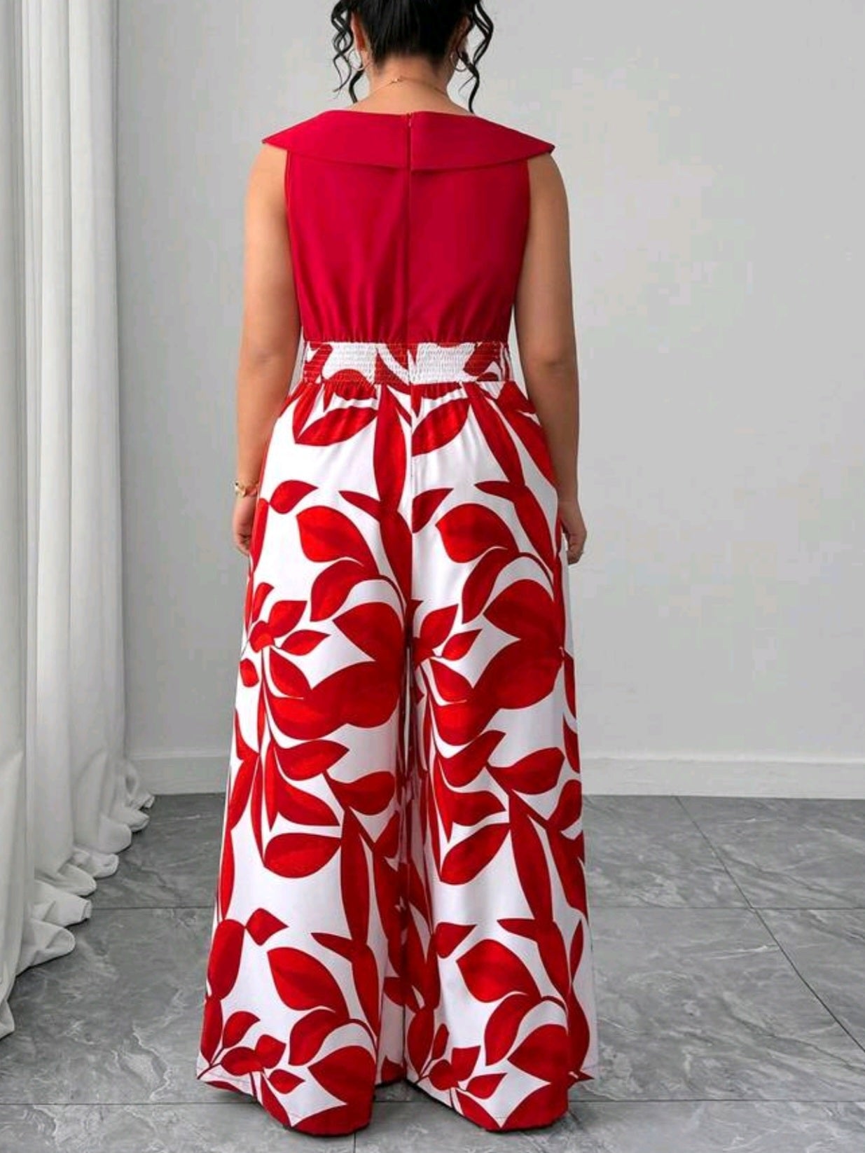 0842  V-Neck Sleeveless Cinched Waist Jumpsuit