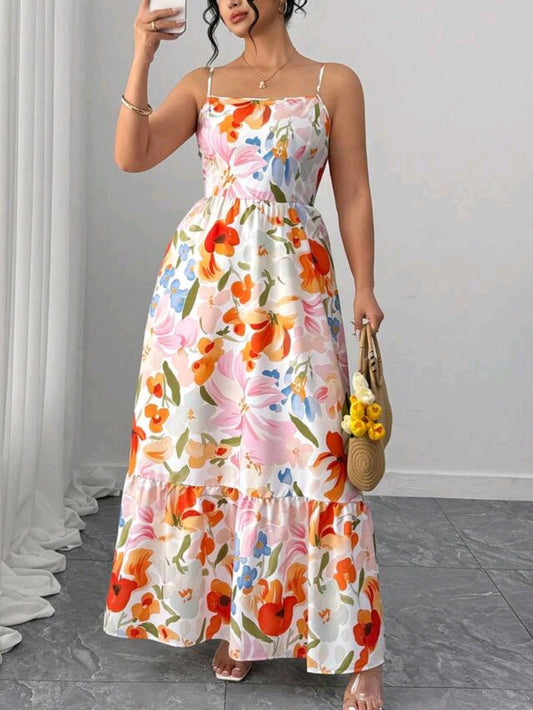 2615 Floral Print Ruffle Cami Dress