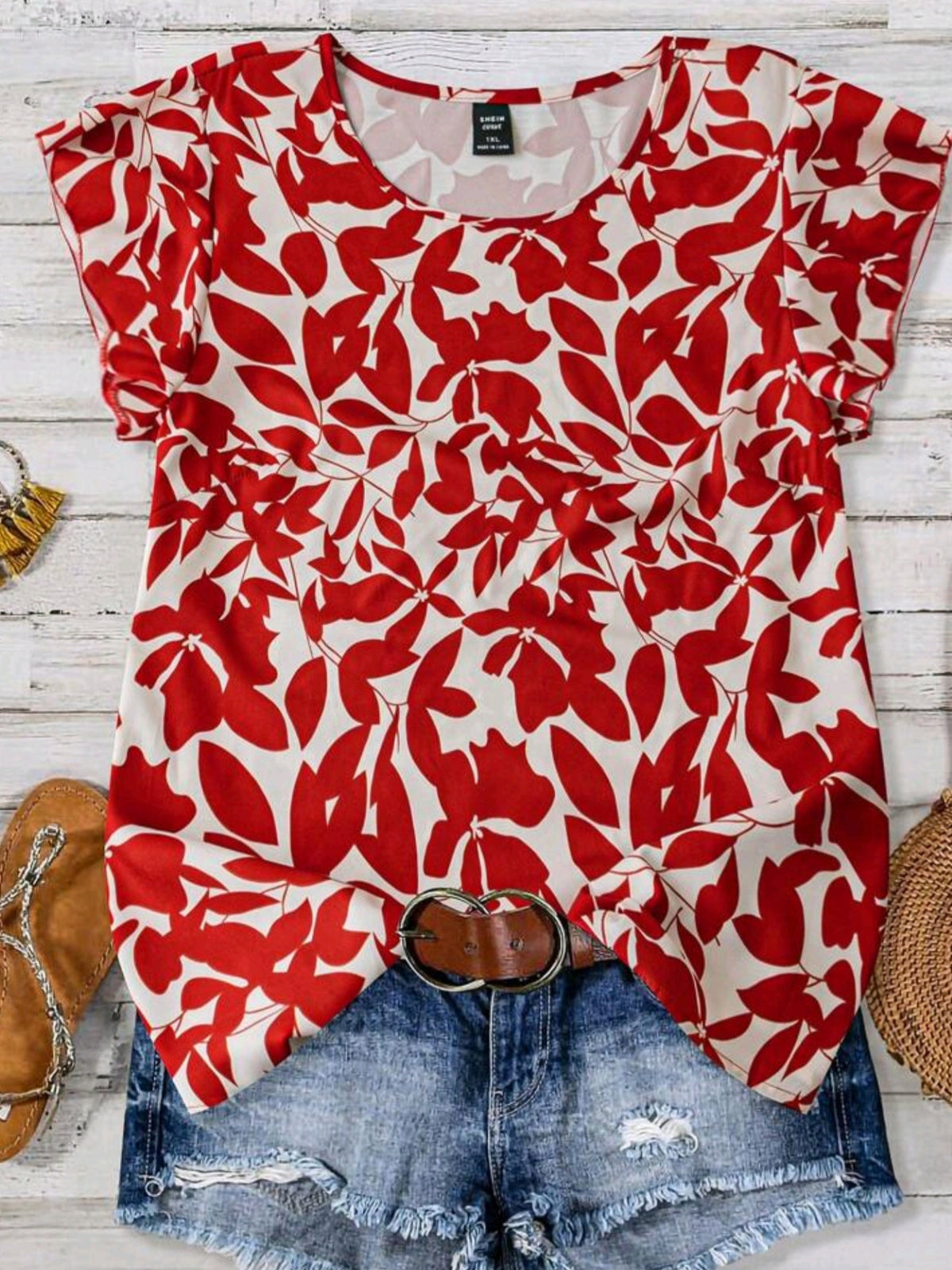 1772 V-Neck Cap Sleeve Ruffle Sleeve Blouse