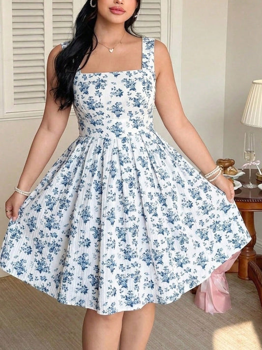 8161 Square Neck Sleeveless Wide Strap Dress