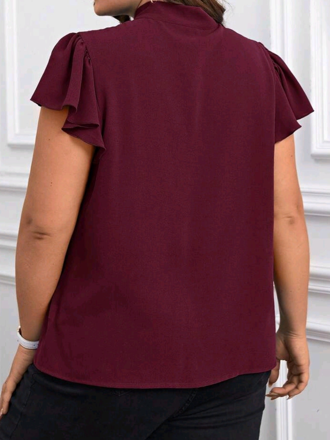 8783  Tie Neck Ruffle Sleeve Blouse