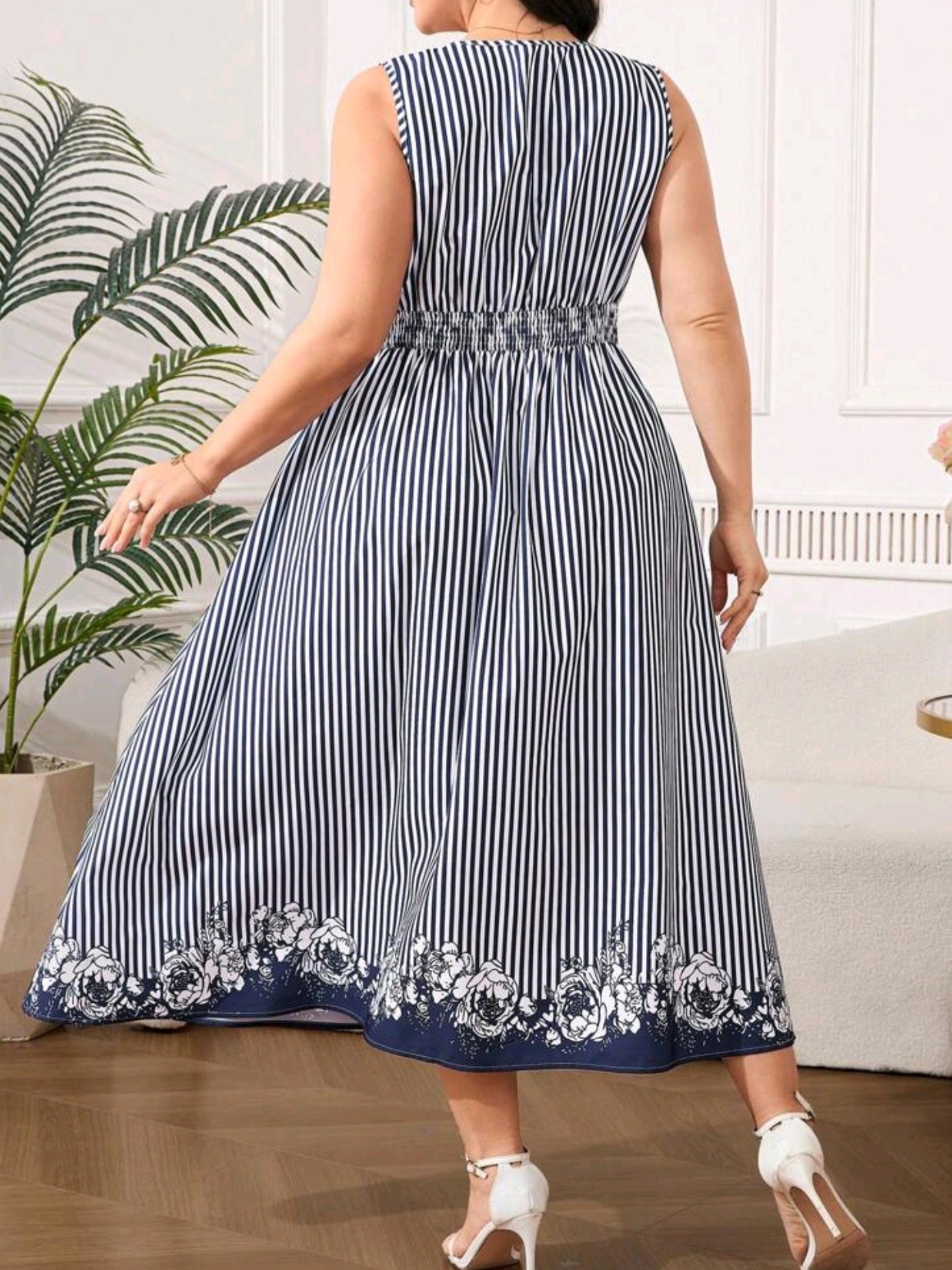 #1587 Floral Hem Stripe Dress
