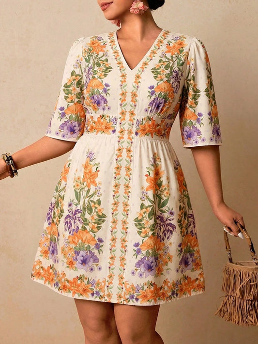 7321 V-Neck Waist Cinched Dress