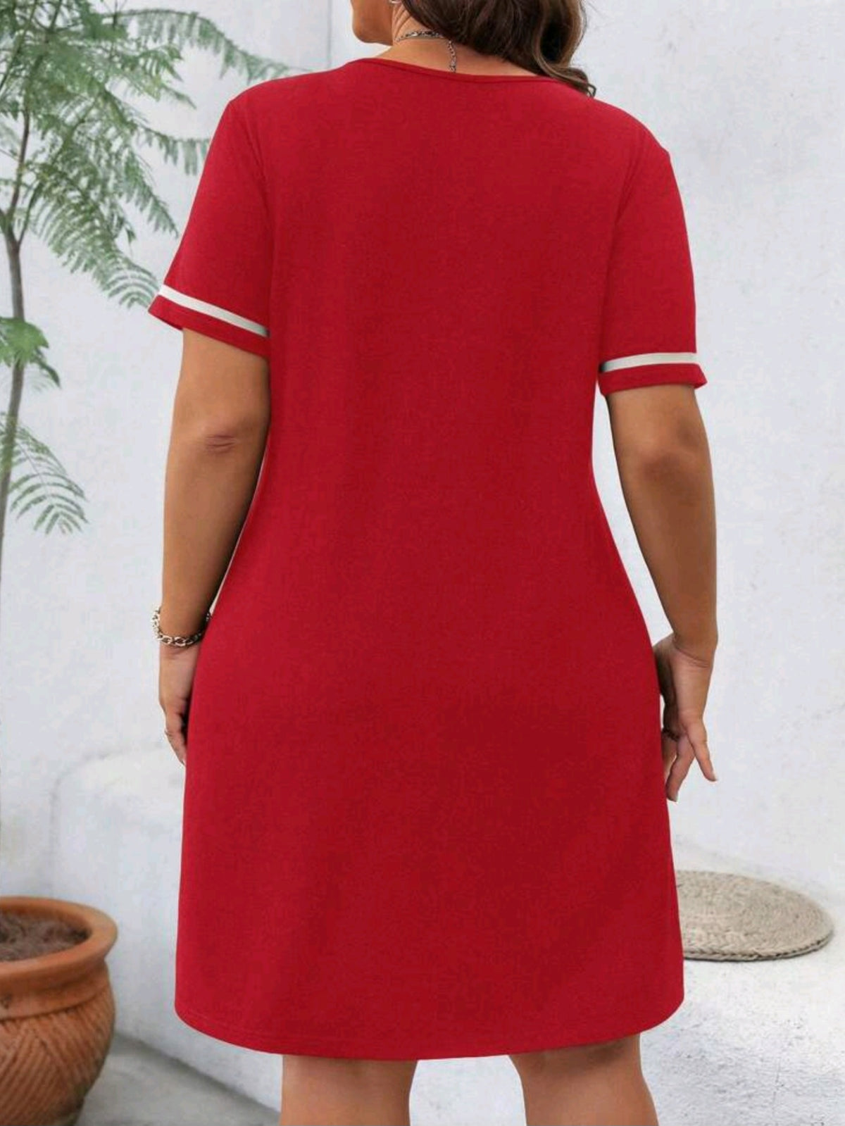 4210 Casual Cotton Mix V Neck Dress