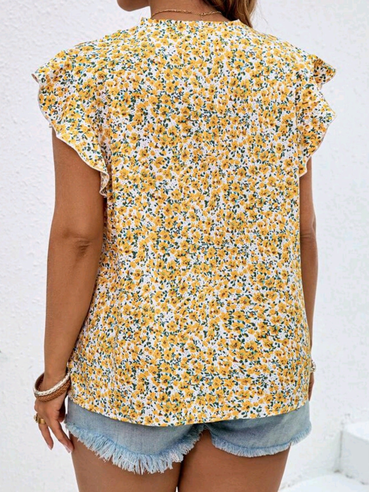 #7987 Ditsy Floral Butterfly Sleeve Shirt