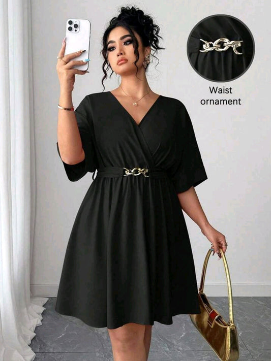 8812 V-Neck Cinched Waist Dress