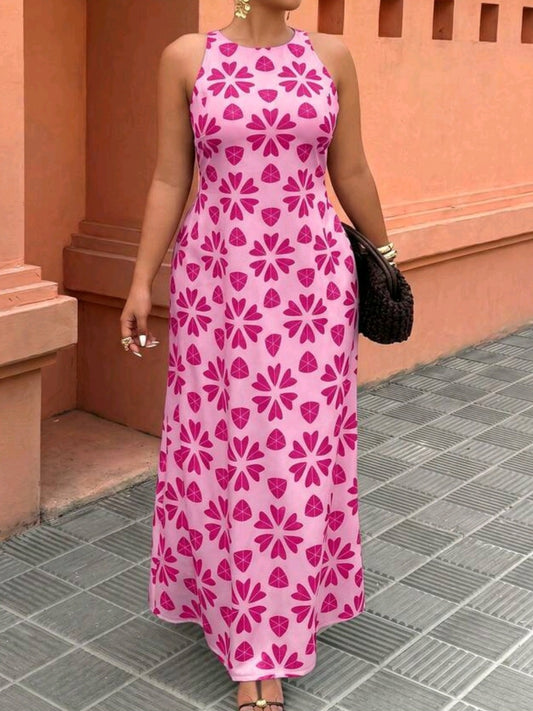 7494 Sleeveless Elegant Printed Mermaid  Dress
