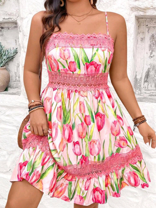 6583 Lace Splice Cami Dress