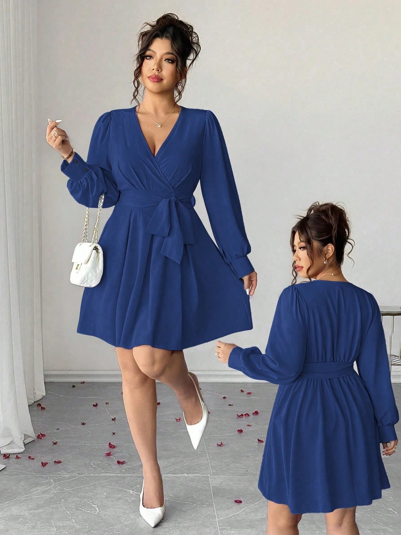 0223 V-Neck Long Sleeve Dress
