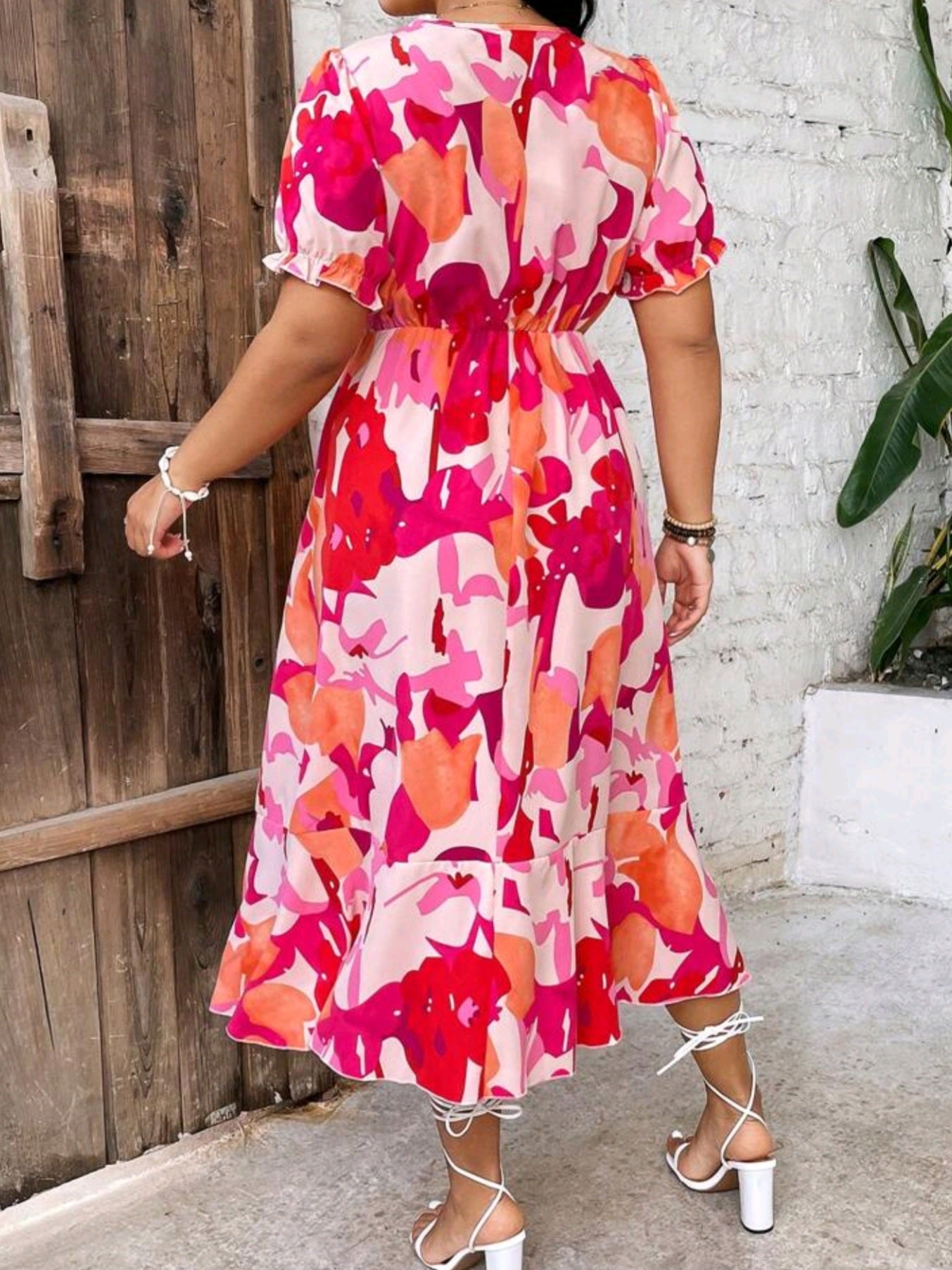 #4927 Floral Digital Print Puff Sleeve Dress